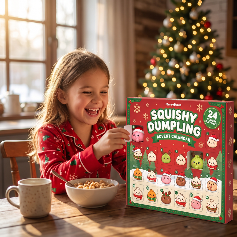 Girl opening door 1 of the MerryHaus advent calendar
